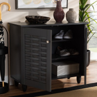 Baxton Studio SC864572 B-Dark Grey-Shoe Cabinet Winda Modern and Contemporary Dark Gray 2-Door Wooden Entryway Shoe Storage Cabinet